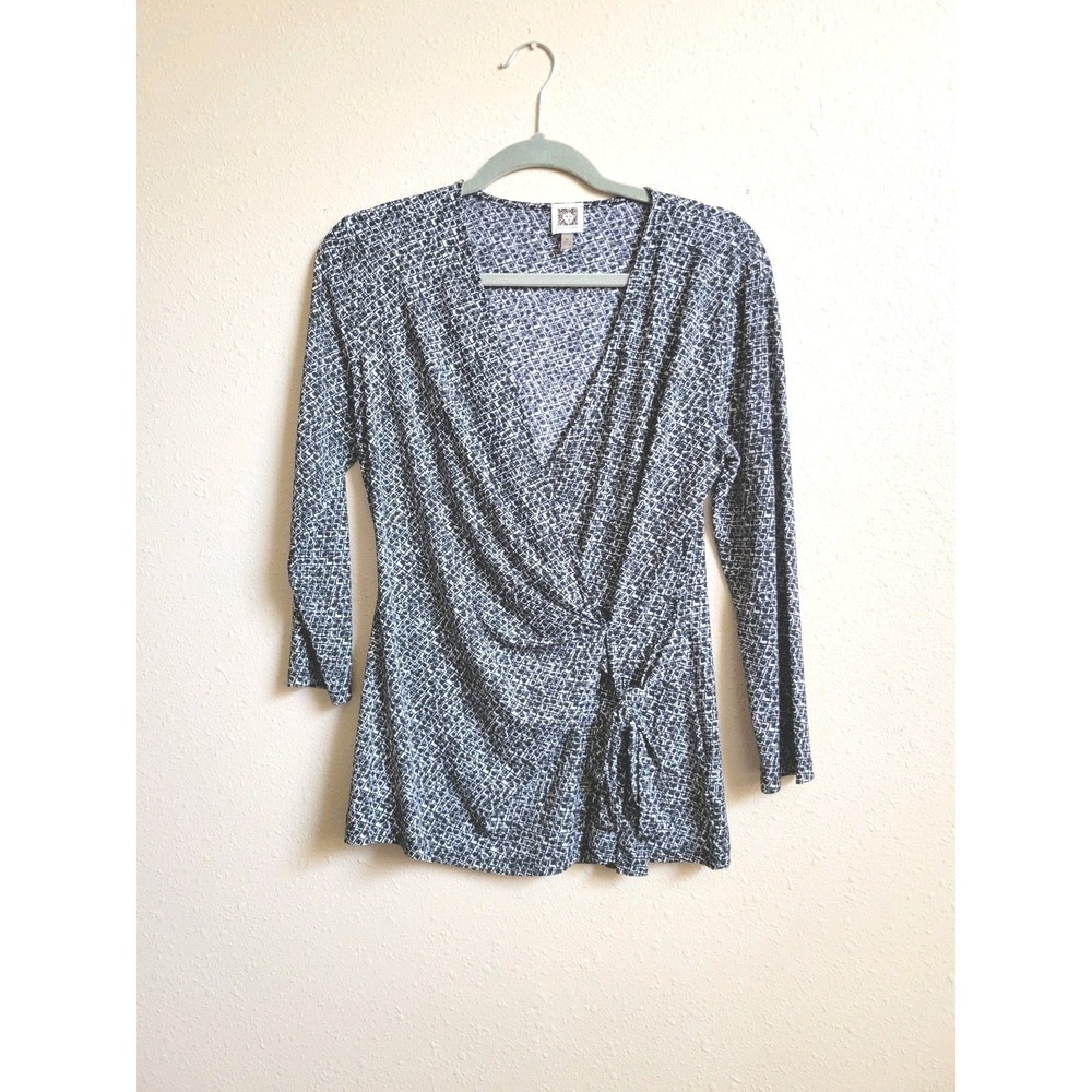 Anne Klein Women's Faux Wrap Top Career Casual Long Sleeves Blouse Sz M